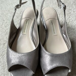 Dana Buckman Silver Women's Slingback Heels with cute cut out